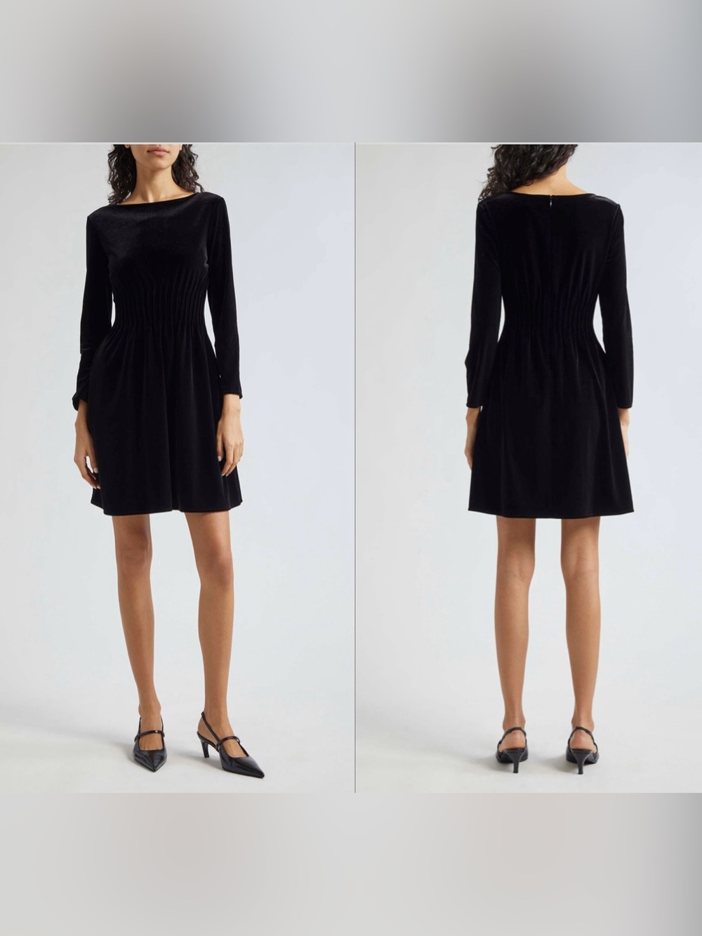 emporio armani velvet cinched waist long sleeve dress